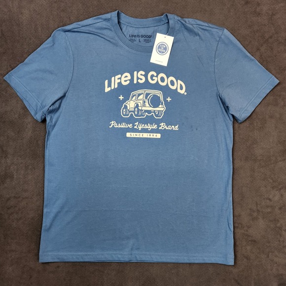 Life is‎ Good Shirt Mens Large Blue Positive Lifestyle ATV Jeep Graphic Tee - Picture 1 of 10